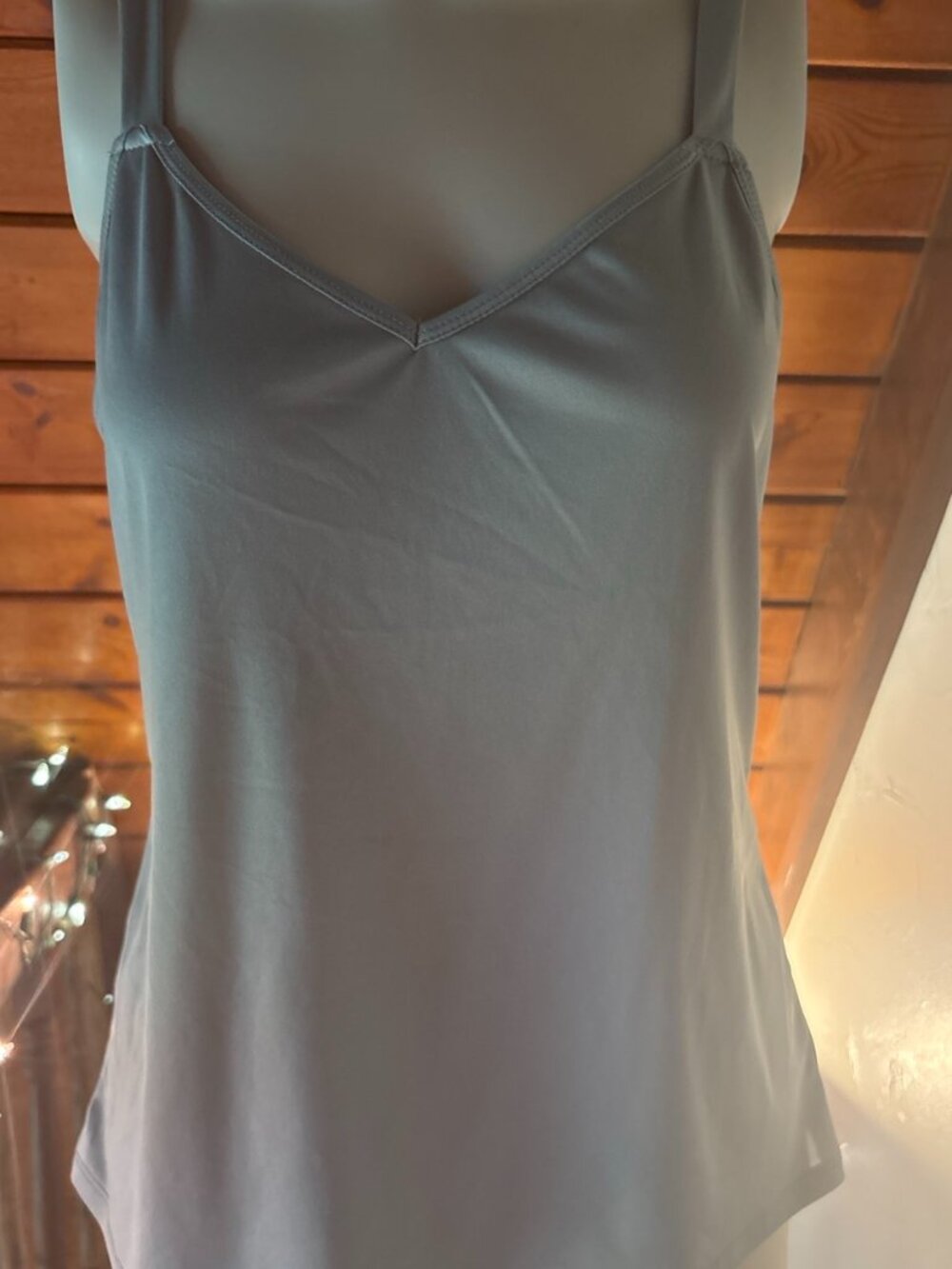 Green/Gray Satin Look Cami Tank Top Y2K Minimalist Layering Wardrobe Staple - L